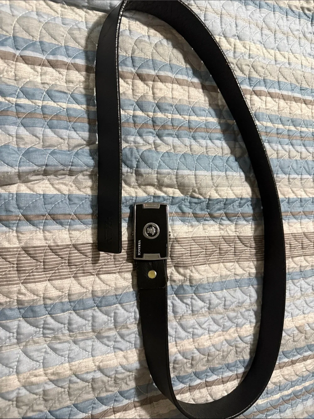 Versace Black Leather Men's Logo Buckle Belt